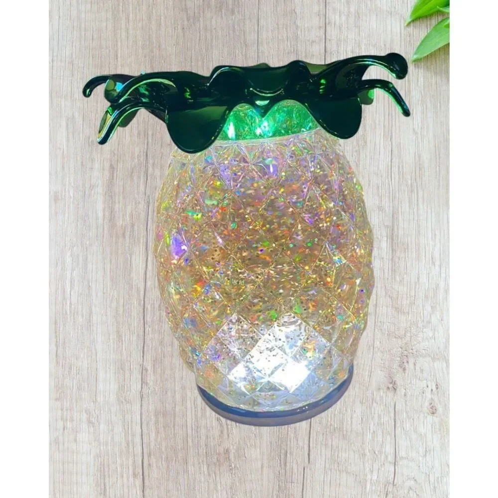 Bath & Body Works Glitter Pineapple Waterglobe 3 Wick Pedestal Candle Holder NWT